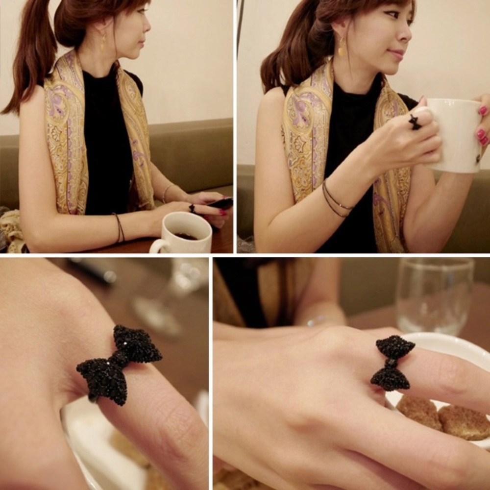NEW!💙👖🖤🎀CUTE BLACK BOW!🎀🖤👖💙ADJUSTABLE RING - Picture 4 of 8